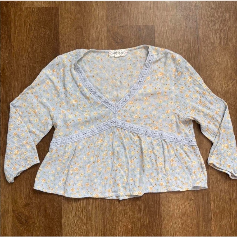 Hippie Rose Blue Floral V-Neck Blouse